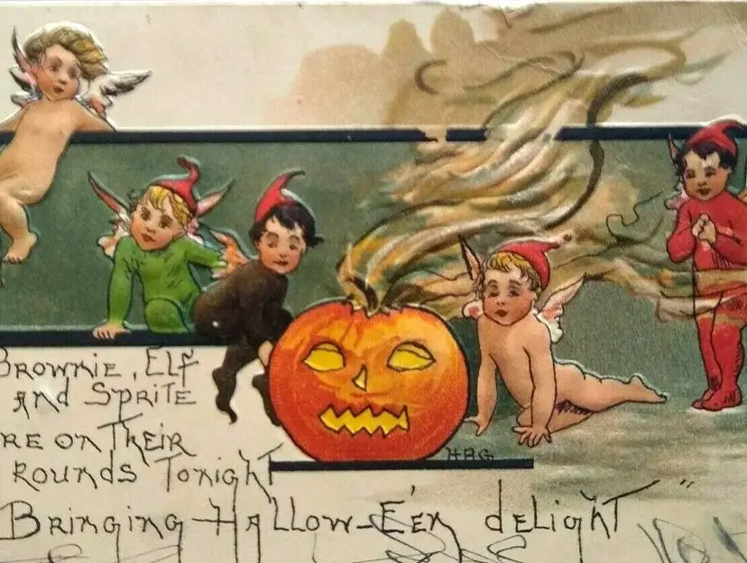 Halloween Postcard HBG HB Griggs Pixies Elves Brownies Fantasy Ann Arbor Germany