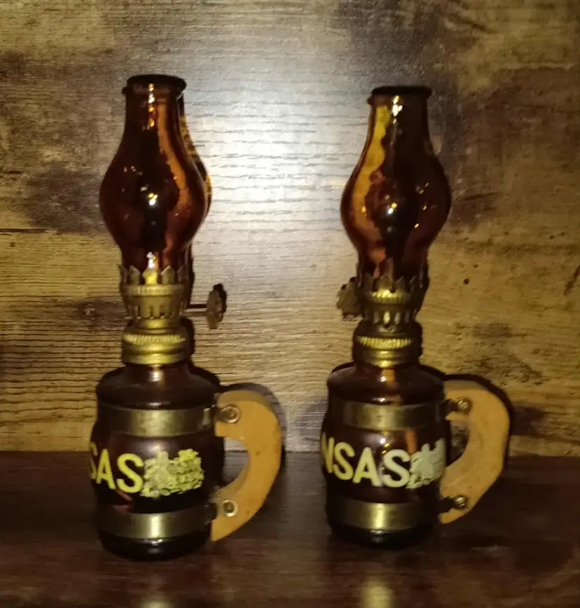 Vintage Amber Mini Finger Oil Lamps Set of 2 Arkansas Themed