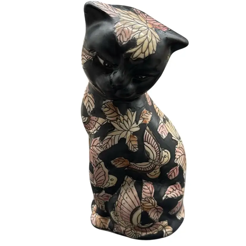 Vintage Hand Painted butterfly Cat Statue