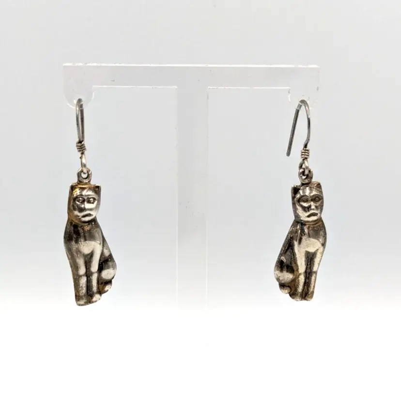 Sterling Silver Cat Earrings 925 Vintage Dimensional Hook Closure Scandinavian?