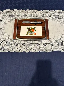 1960’s Japanese Wooden Cheeseboard With Knife And Tray 9.5 X 7 In