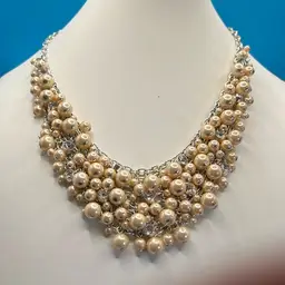 Charter Club Pearl & Breeze Set Rhinestone Necklace Silver 18” Long