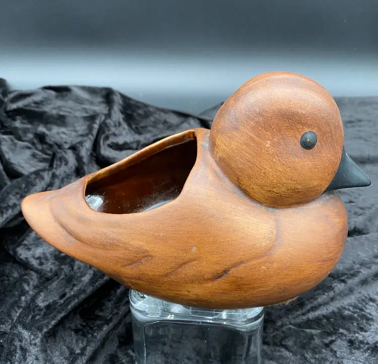 Vintage Brown Ceramic Duck Planter, 8", Felt Bottom