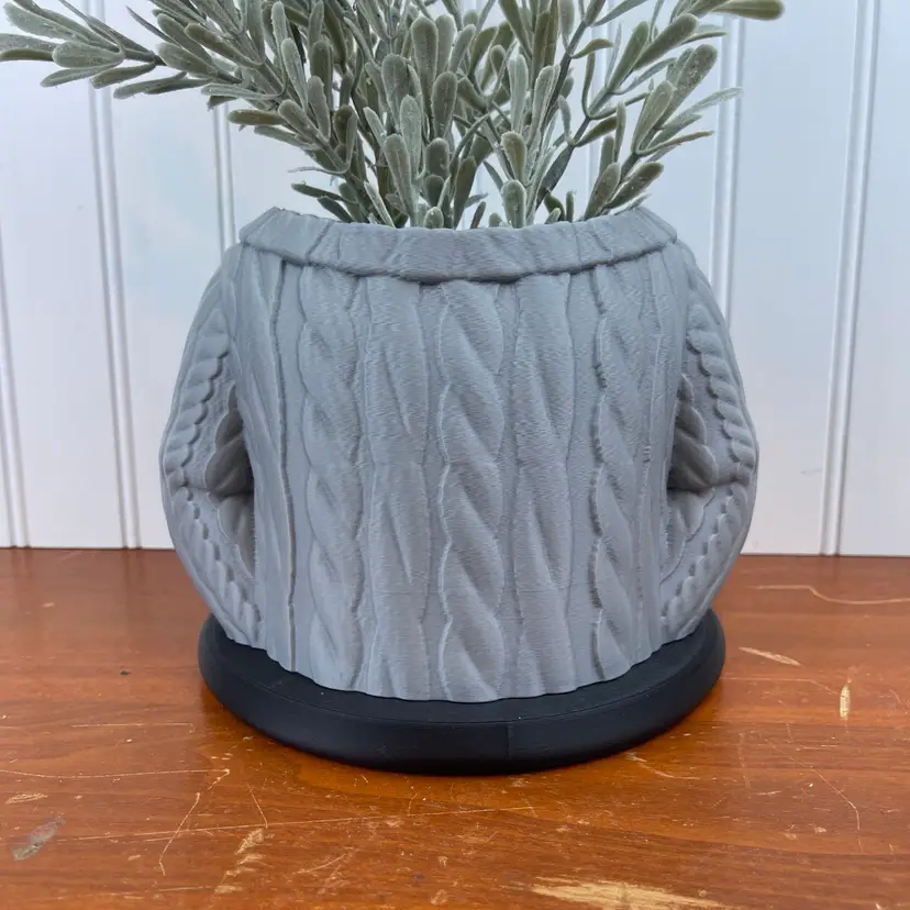 Wool Sweater Indoor Planter Pot, Cable Knit Flower Pot, 3D Printed Planter, Quirky Unique Planter