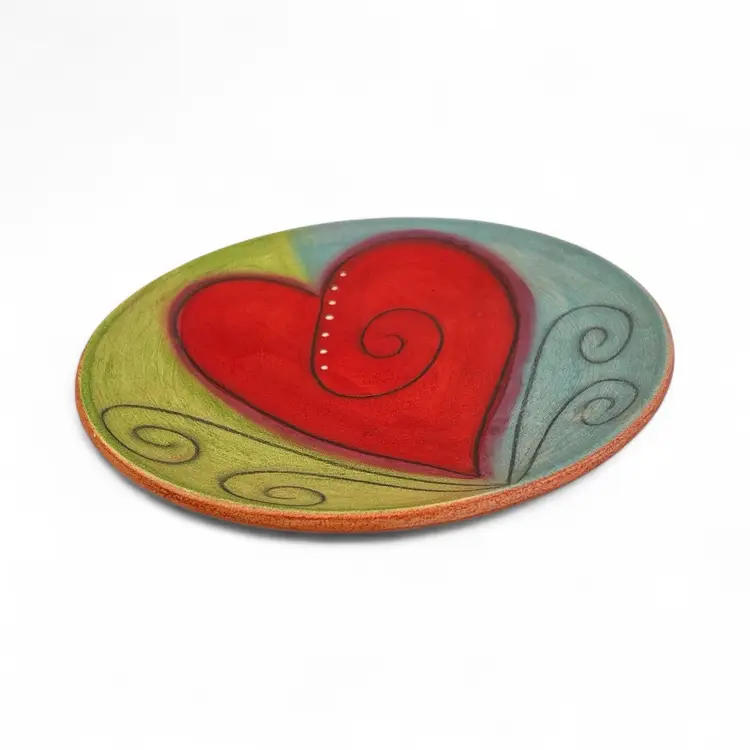 Signed Redware Hand Painted Heart Trinket Dish