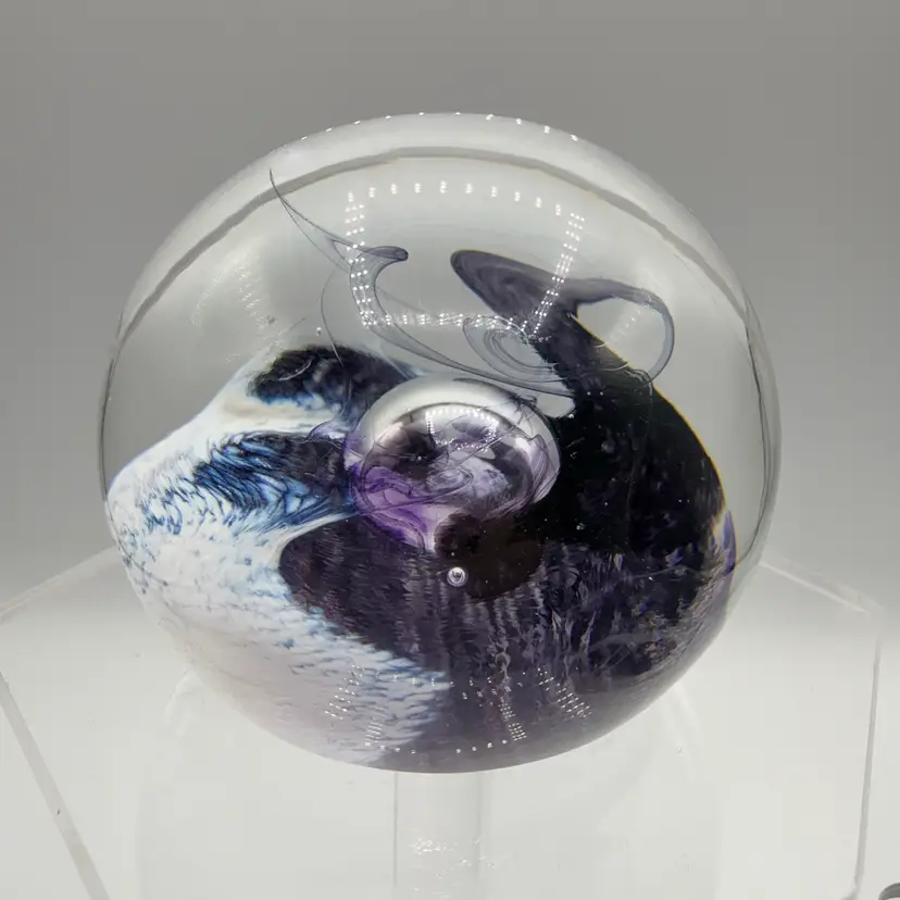 Caithness Glass 2nd Quality Purple White Swirl Paperweight AS IS