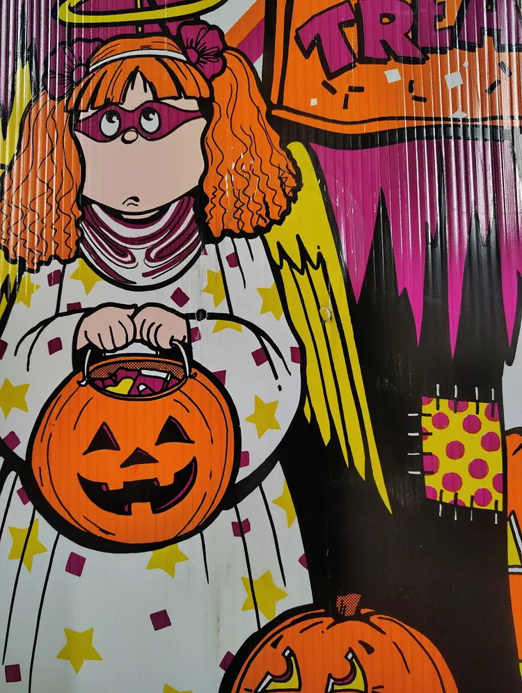 Vintage 1990s Frankenstein Trick Treat Girl Pumpkin Halloween Yard Sign Decor