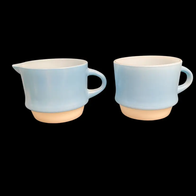 Anchor Hocking-Fire-King Ware-Blue Mosaic Stacking Creamer & Sugar