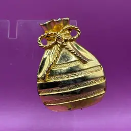 Vintage Gold Tone Santa’s Christmas Sack Brooch Signed