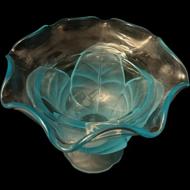 Viking Glass Satin Blue Cabbage Leaf Bowl 5.5”
