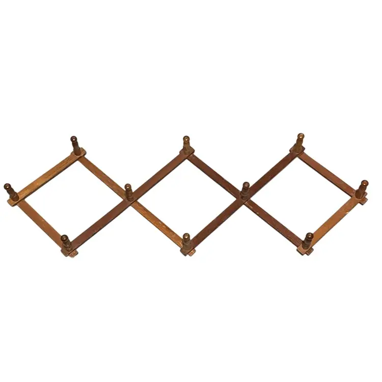 Vintage Expandable Boho Wooden Accordion 10 Peg Wall Hanger Cottage Mug Coat Hat Rack