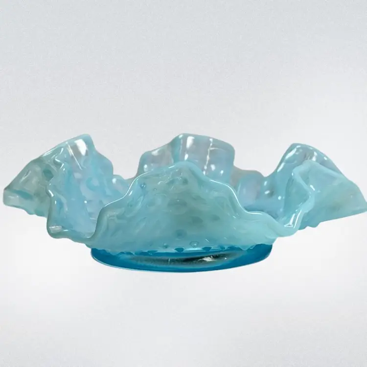 Vintage Fenton Turquoise Opalescent Hobnail BonBon Candy Dish Bowl Ruffled 6"