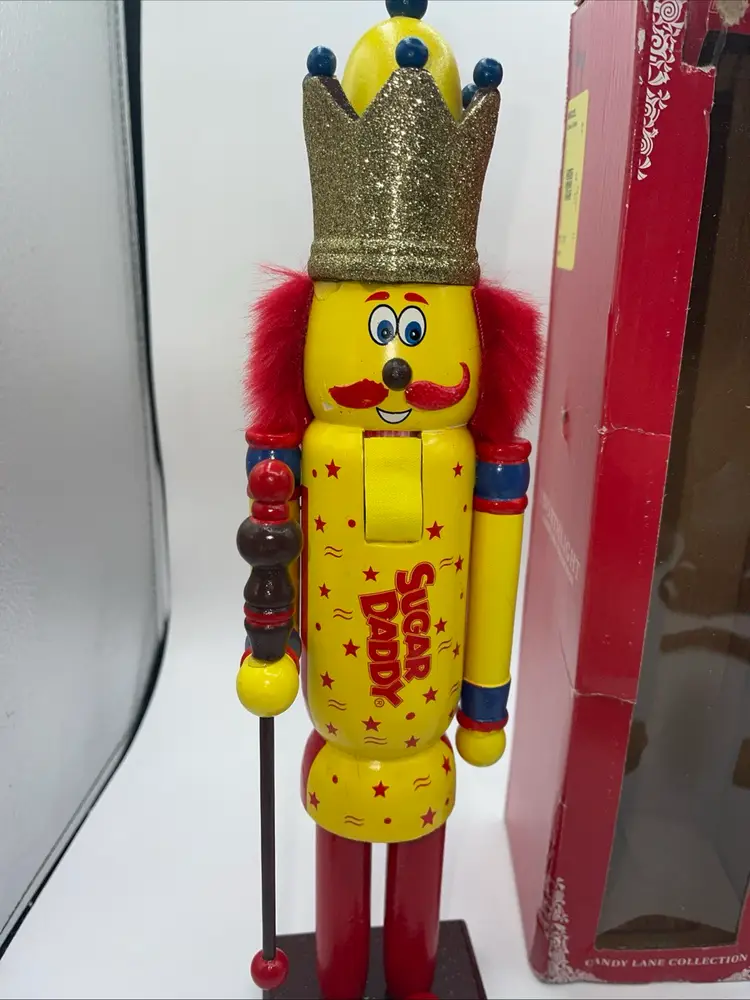 Wooden Christmas Nutcracker, 14", YELLOW & RED CANDY SUGAR DADDY READ 2015