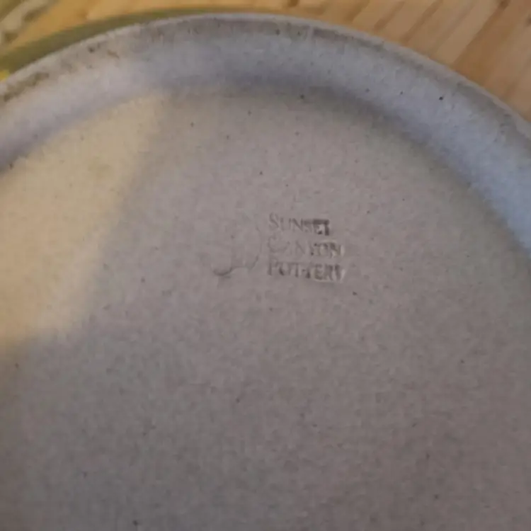 Sunset Canyon Pottery Hand-Turned Handpainted Bamboo Design Serving & Mixing Bowl, Dinnerware, Drip Glaze Rim, Austin, Tx. USA, 1990s