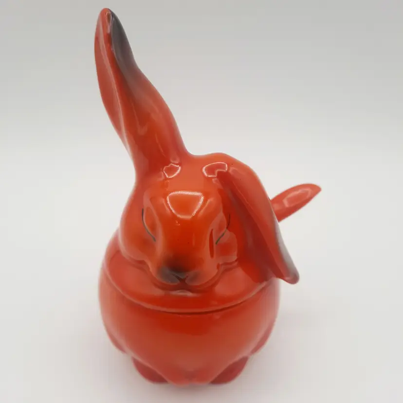 Orange Bunny Rabbit Lidded Sugar Condiment Bowl with Spoon
