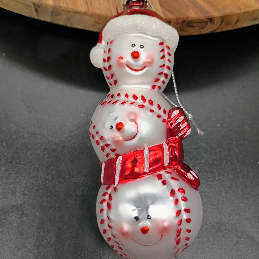 Unique Treasure Mercury Glass Baseball Player Snowman Holiday Ornament