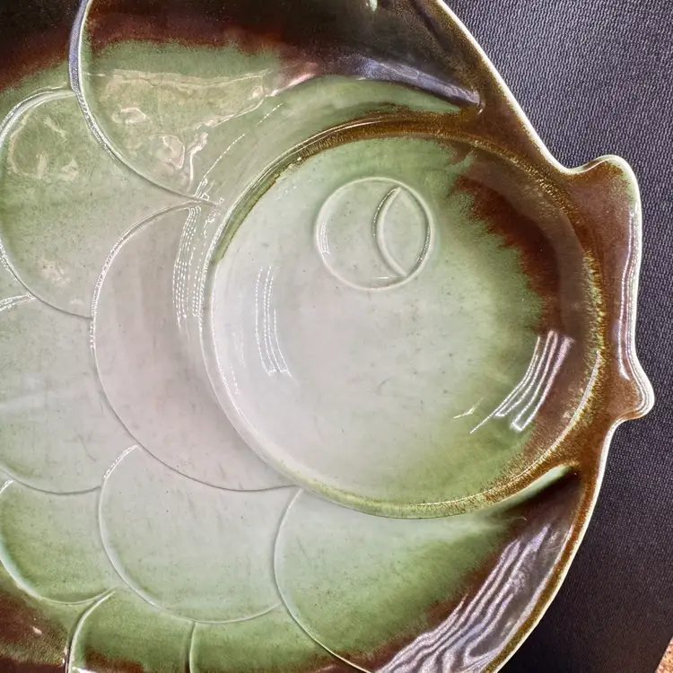 Vintage MCM Royal Haeger 856H Fish Chip and Dip Serving Platter 15” X 14”