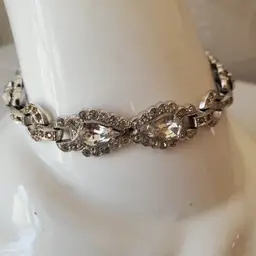 Art Deco Style Silver Tone Rhinestone Bracelet