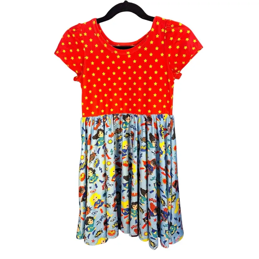 Charlie’s Project Twirl Dress Super Girl Red Stars Heroes Pockets New Size 3/4