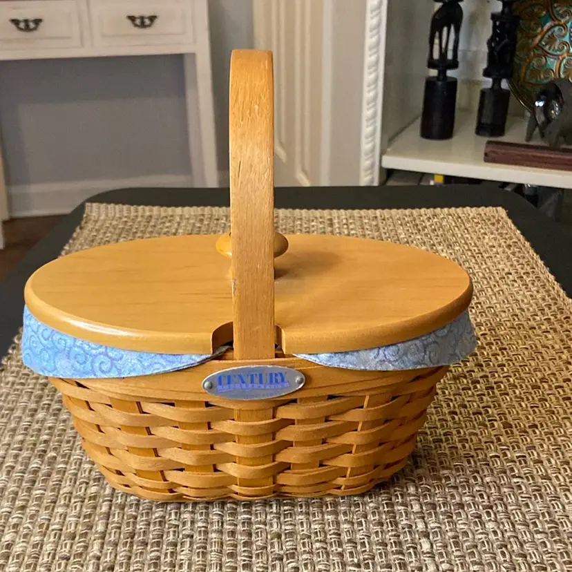 Vintage 2000 Longaberger Century Celebration Basket w/Lid Protector Liner, 8x4x4.5