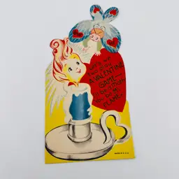Anthropomorphic Vintage Valentine Card Moth To Flame 2.75”x5.5”