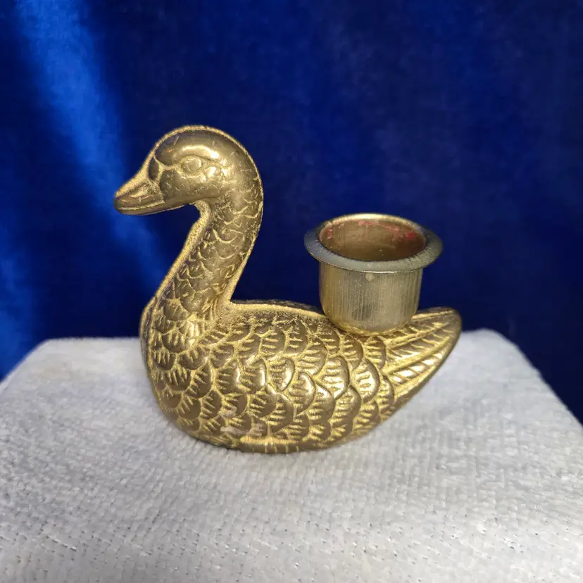 192  Solid Brass Figural Sculpted Duck Candle Holder VTG