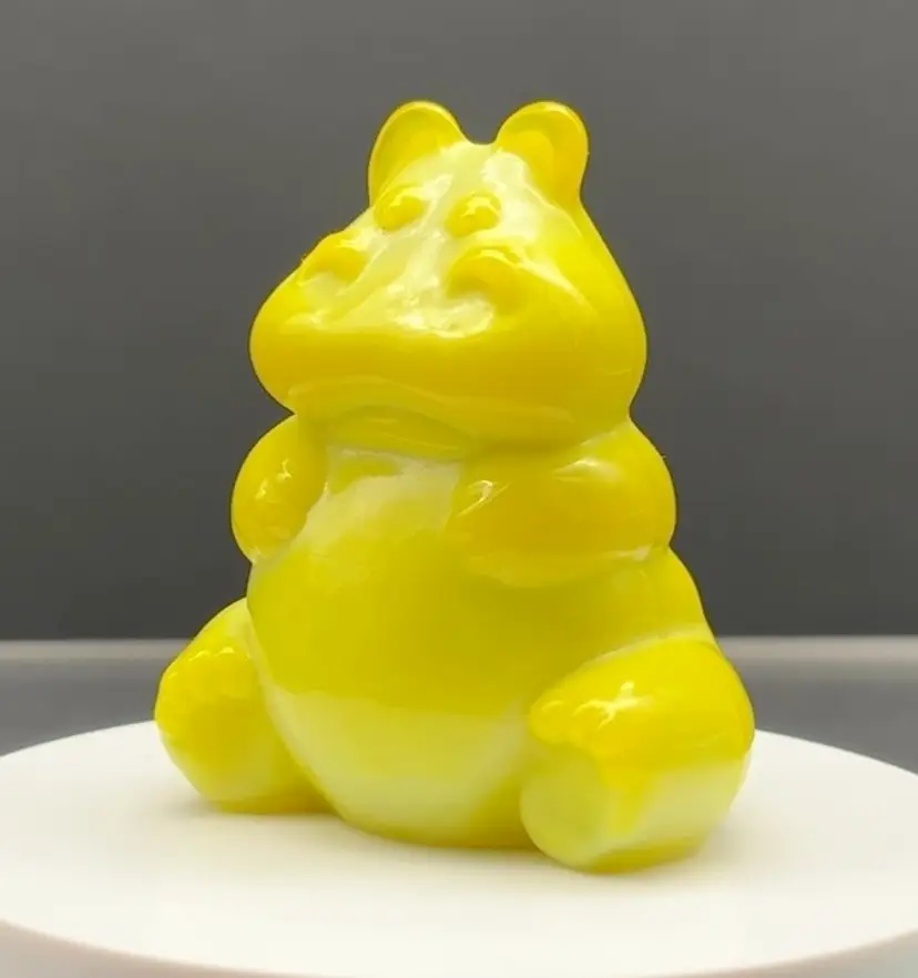 Mosser Glass Fenton Mold Dandelion Yellow Glass Hippo *GLOWS*