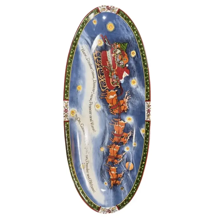 Portmeirion Christmas Story 16” Scenic Oval Platter Santa Sleigh Reindeer