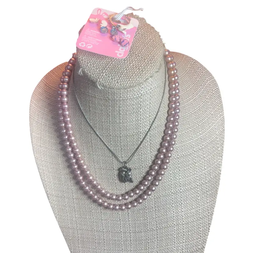 #33 - MJ Stamped Pendant With Claire’s Earrings Lot