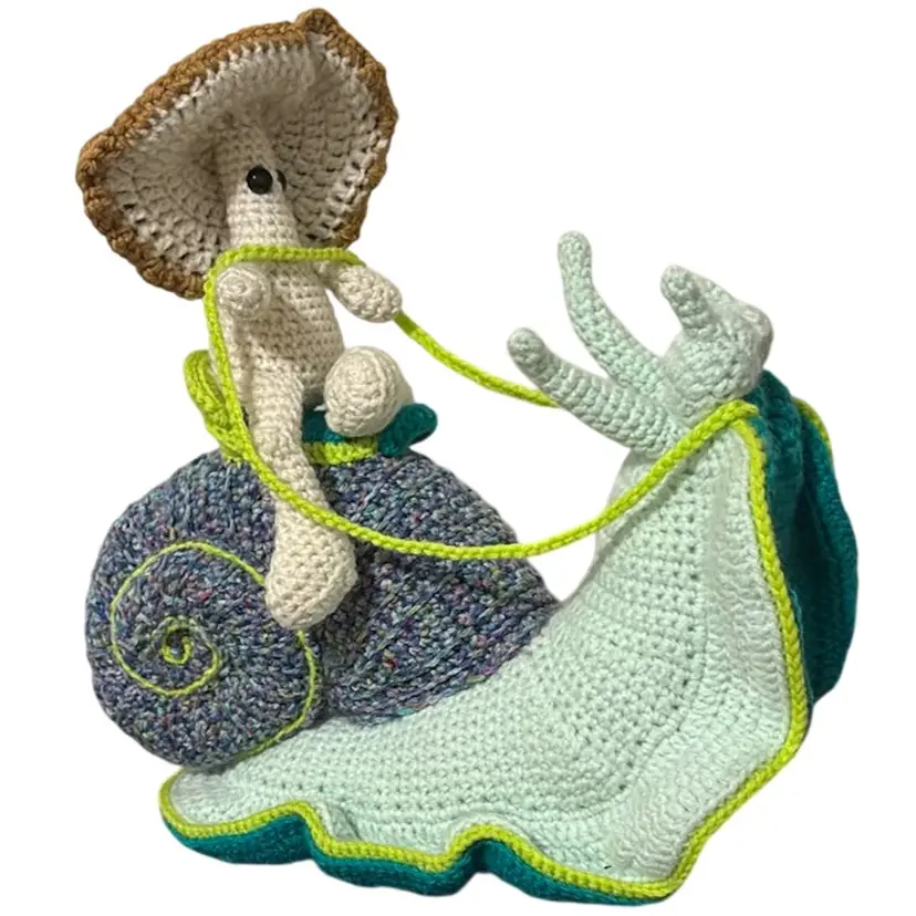 Giant Snail With Mushroom Guy Crochet Handmade Whimsical