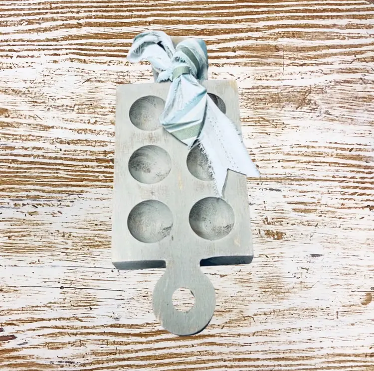 Made By Me Wood Hand Painted Farmhouse Boho Gray Egg Stand Alone Holder Distressed