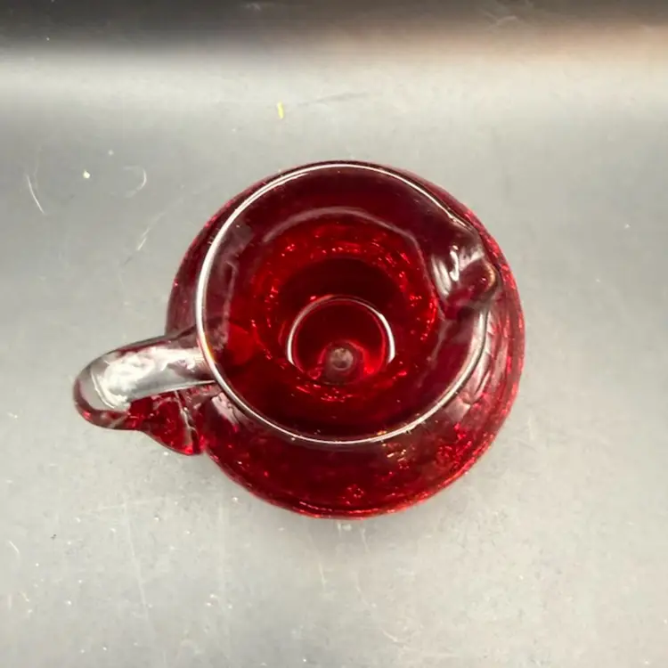 Vintage Pilgrim Glass Ruby Red Crackle Glass Pitcher