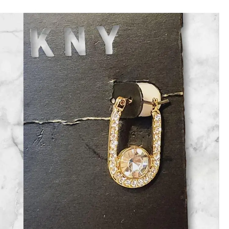 DKNY CRYSTAL PAVÉ BALL LINK HOOP EARRINGS NWT