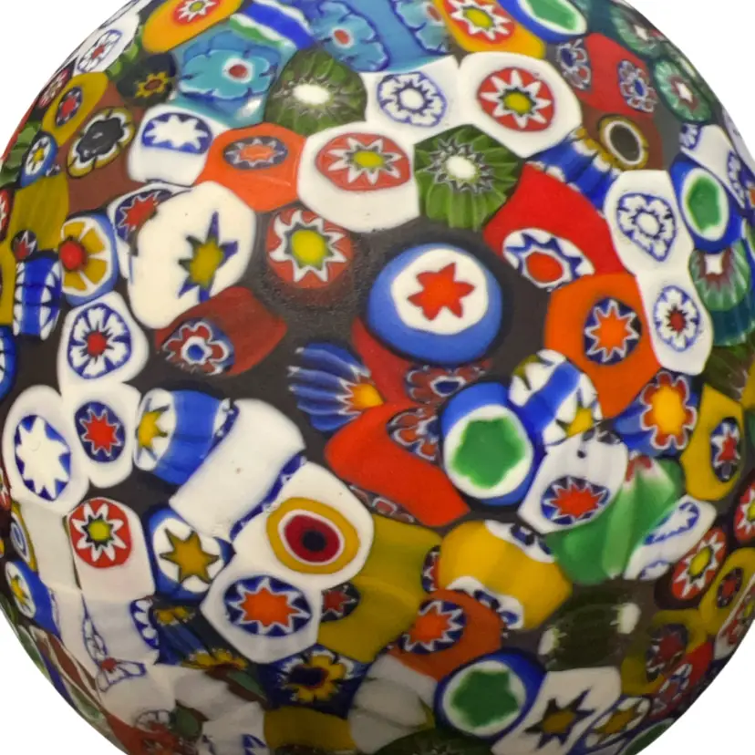Vintage Buscella Cristali Murano glass millefiori Matte paperweight with intricate floral patterns.made In Effetre, Murano, Italy. Multi Color Murrains.