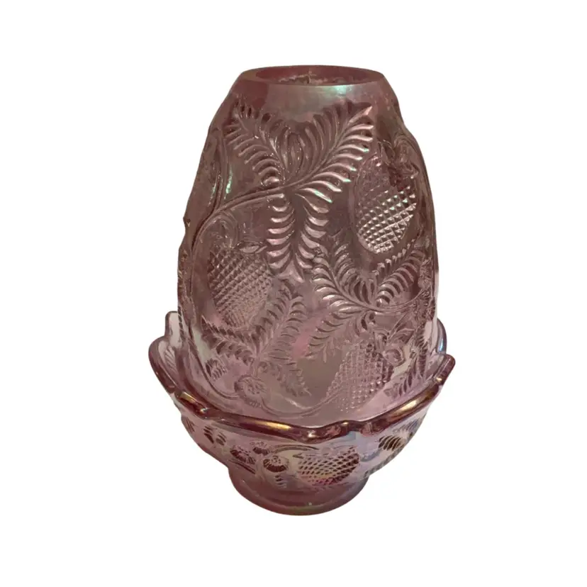 2-piece Fenton Inverted Strawberry Fairy Light In Dusty Rose Iridescent Carnival Finish 5” X 3.5”