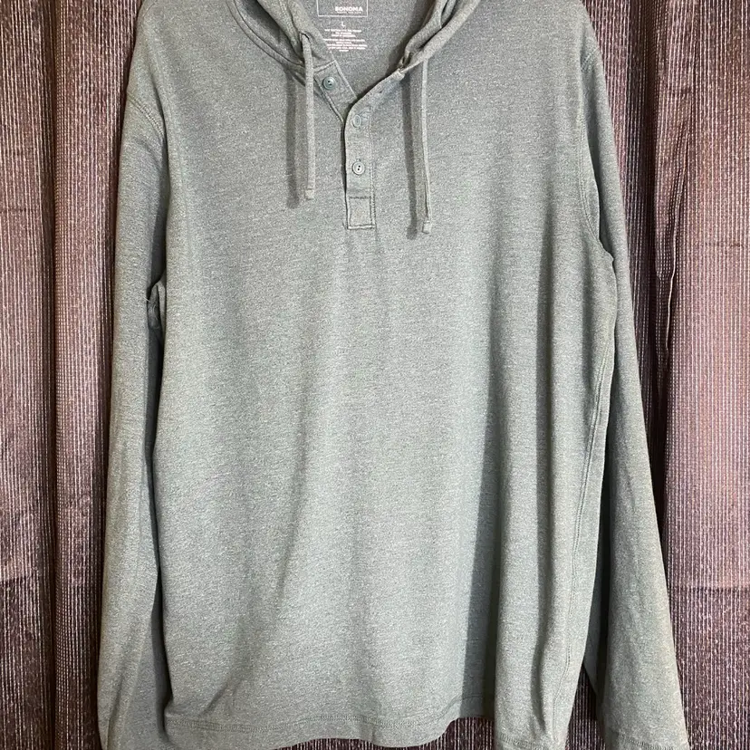 Sonoma Men's Size Large Forest Green Long Sleeve Hooded Shirt - Lightweight