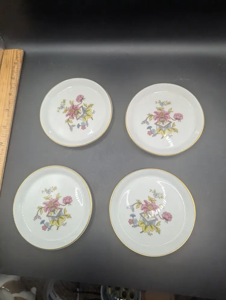 Vintage Aristocrat Bone China Miniature Plates with Flowers Handmade (Set of 4).