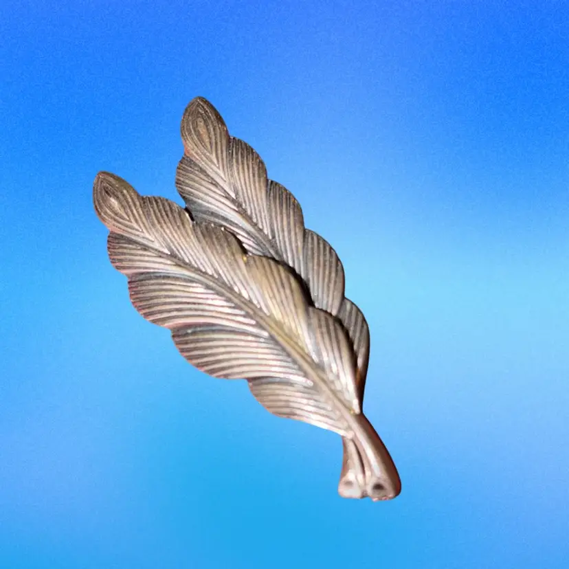 Sterling Silver Jewelart Double Leaf Feather Brooch