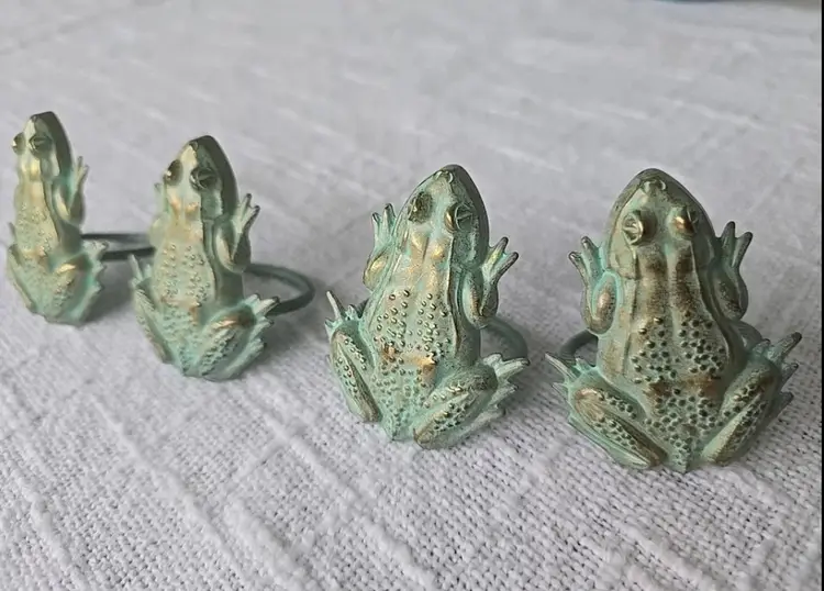 Patina Green Frog Toad Metal Napkin Ring Holders Set Of 4 Lot