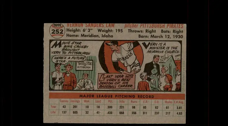 1956 Topps #252 Vernon Law - (pk-tl2) - Pittsburgh Pirates