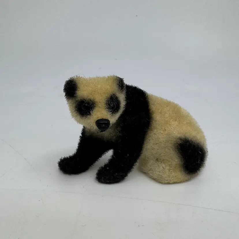 Vintage Kunstlerschutz Flocked Panda Figurine West Germany 2.5”x1.5”x1.25”
