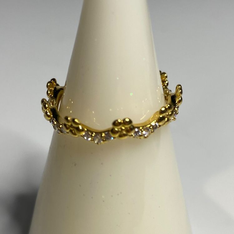 #02 - Size 7.5 Pandora 925 Sterling With Gold Plated Flower Crown Ring