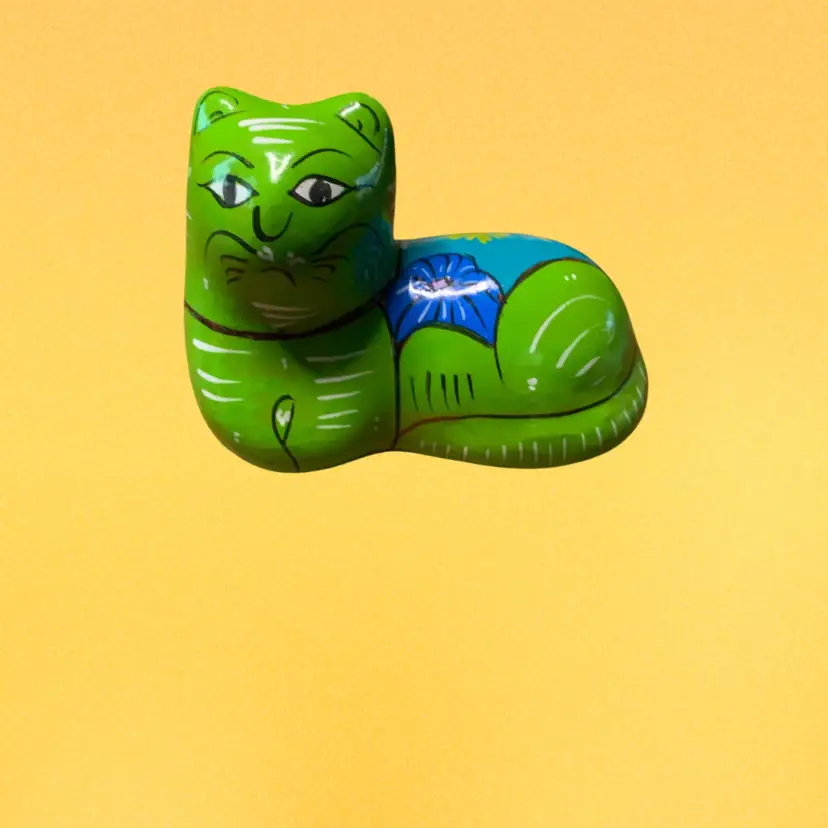 04. Mexican Folk Art Pottery Cat Kitten 3.25" Figurine Handpainted Clay Kitty
