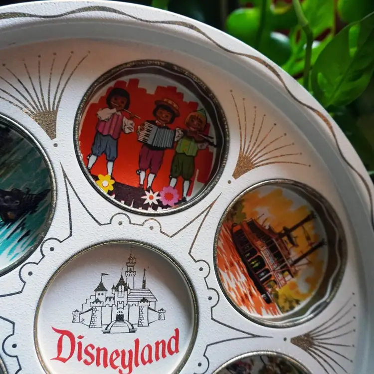 Vintage 1960's Disneyland Round Metal Drink Tray | Tin Drink Tray Holder Beverage Serving Tray