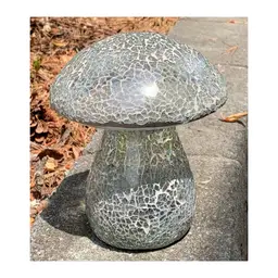 Glass Mosaic Mushroom 7” Tall. Clear Glass