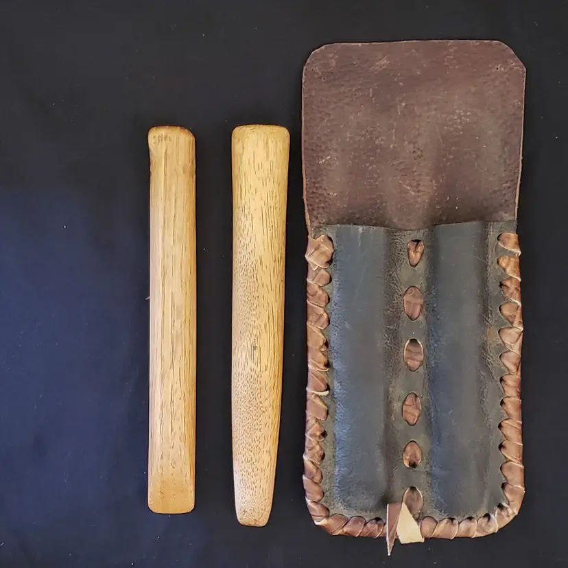 Handmade 2 Wood Tools with Leather Pouch for Leather working READ DESCRIPTION