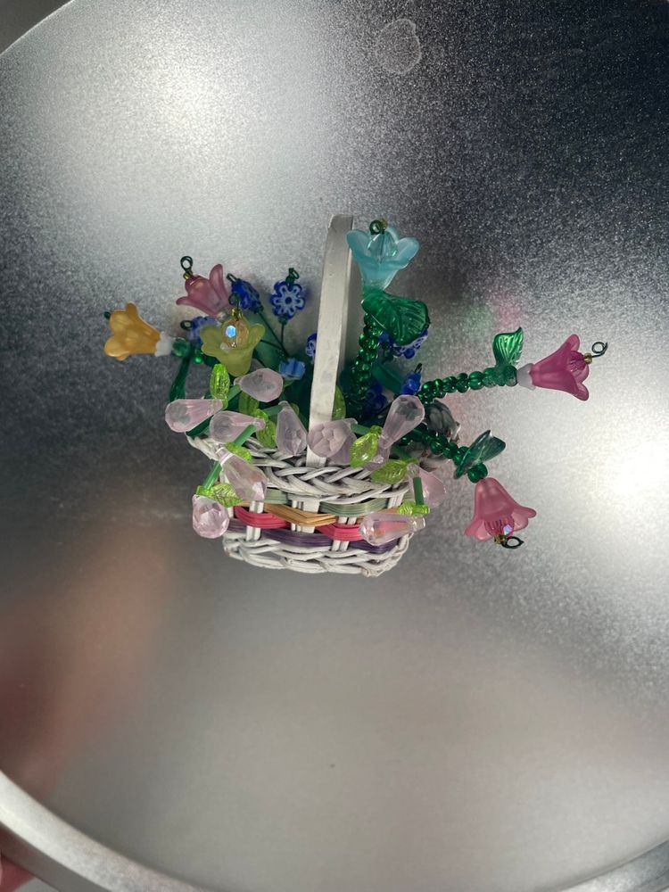 Mini Basket Magnet Beaded Flowers Assembled Made By Me