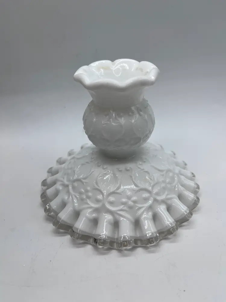 SPANISH LACE White Fenton Milk Glass Candlestick Circa 1968-1976 USA