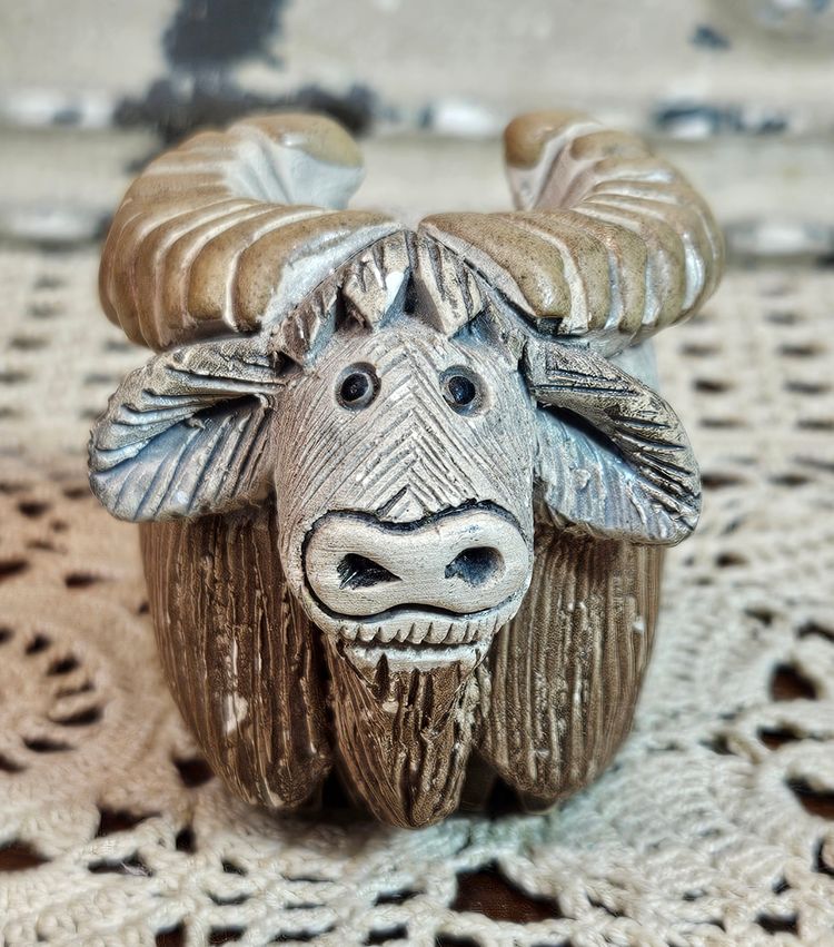 Retired Artisenia Rinconada Water Buffalo Clay Carved Figurine Uruguay Signed