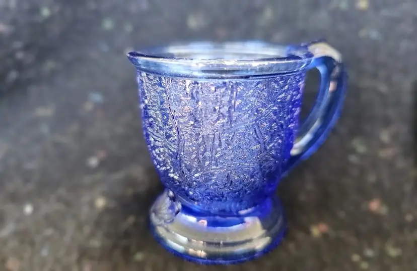 Vintage Cobalt Blue Pressed Glass Child's Cup - AS IS